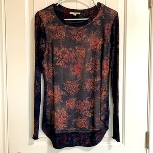 Orvis screen print floral muted long sleeve two tone